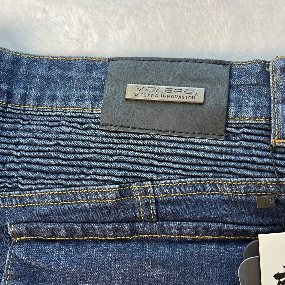 VOLERO Denim‎ Motorcycle Jeans Mens 38/31 EU 2XL Med Wash Deep Knee Pockets Moto